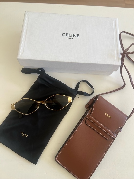 Celine Accessories - CELINE Triomphe Sunglasses/ Brown Leather Crossbody Phone/Glasses Pouch NWOT